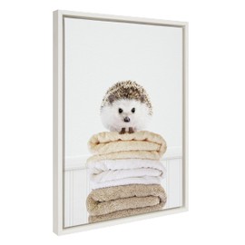 Kate and Laurel Sylvie Fold Hedgehog 1 Framed Canvas Wall Art by Amy Peterson Art Studio, 18x24 White, Bathroom Laundry Room Art Wall Décor