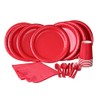Red Party Set Includes Dinner Plates, Cutlery, Napkins, Tablecloth and