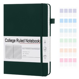 CRONELYSIA A5 Lined Journal Notebooks for Work, 192 Pages, Medium 5.7 x 8.3inch, College Ruled, Vegan Leather Hardcover Journals for Women Men,1 Pack,Green