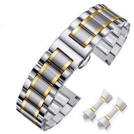 HEYOZURY Watch Straps for Watch with Straight and Curved End 16 mm, 18 mm, 19 mm, 20 mm, 22 mm, 24 mm Metal Replacement Strap Bracelets for Men/Women, silver