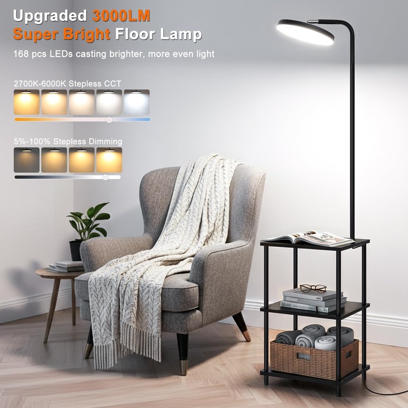 LED Floor Lamp with Table, 25W/3000LM Super Bright Floor Lamp