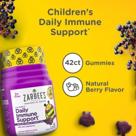 Zarbee’s Kids Elderberry Immune Support Supplement Gummies, Vitamins A C D3 E & Zinc, Elderberry Extract, Gluten & Gelatin Free, No Artificial Flavors, Natural Berry Flavor, Ages 2+, 42 Ct