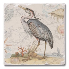 Thirstystone Blue Heron 4 Pack Tumbled Tile Stone Coasters with Protective Cork Backing 4" Square Manufactured in The USA