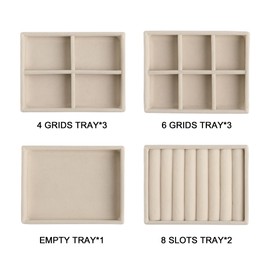 Frebeauty Small Jewelry Tray Set,Stackable Velvet Jewelry Organizer Tray,Mini Jewelry Drawer Organizer,Drawer Inserts,4.92 x 3.74 x 0.9 Inches,Earring Organizer for Women(Set 9,Beige)