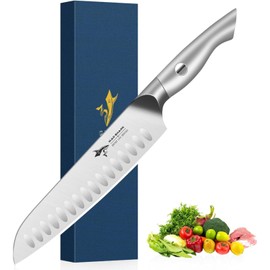 MAD SHARK Santoku Knife 8 Inch Chef Knife Ultra Sharp Asian Kitchen Knife, Forged High Carbon German Steel, Ergonomic Handle Design,Silver