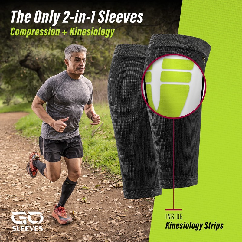 GO Calf Lower Leg Kinesiology Compression Sleeve Blue Medium Pair