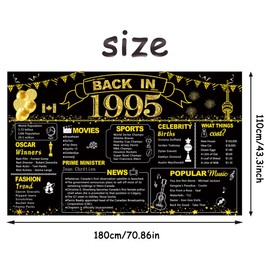 DARUNAXY 30th Birthday Black Gold Party Decoration, Canada Back in 1995 Banner 30 Year Old Birthday Party Poster Supplies CA Vintage 1995 Backdrop Background for Men & Women 30th Class Reunion Decor