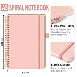 YOXMJDB A5 Lined Spiral Notebook with Pen Holder, 140 Pages Hardcover Journal for Women, To Do List Planner for Work, Bible Study & Meetings (A5, Pink)
