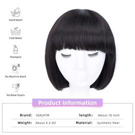 HSPJHTM Black Bob Wigs,Short Bob Hair Wigs 10" Straight with Thick Bangs Synthetic Colorful Cosplay Daily Party Wig for Women Natural (Free Wig Cap)