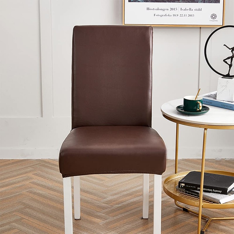 Shukii Stretch Dining Chair Covers Waterproof PU Leather Chair Slipcovers