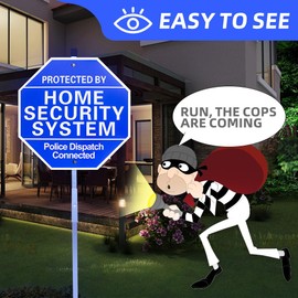 2PCS-Home Security Signs for Yard,Protected By Home Security System Signs for Yard - 10"x 28"Police Dispatch Connected Warning Sign with Ground Stake - 100% Aluminum Composite-UVProtected