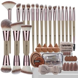 HEYMKGO Brochas de Maquillaje, Set Profesional de Brochas de Maquillaje de 40 Piezas de Doble Punta para Base, Rubor, Corrector, Contorno, Polvo y Som