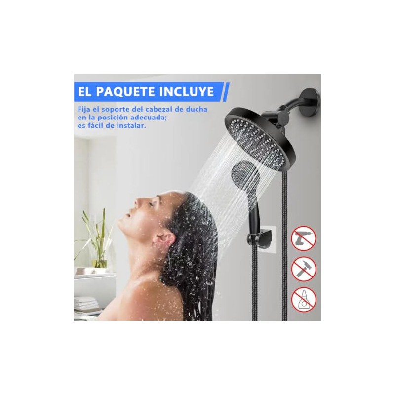 Set de Regadera Combinada 2 en 1Ducha Alta Presión Negra