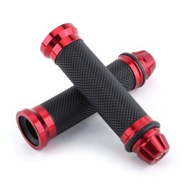 Keenso 7/8" Motorcycle Handlebar Grips, CNC Aluminum Rubber Hand Grips, Universal Antiskid Handlebars Hand Grips Rubber Gel Handlebar for Handle Bar Bike Bicycle (Red) Motorbike Accessories