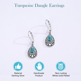 ABIGY Damen Türkis Ohrringe 925 Sterling Silber Mondphase Ohrringe Türkis Vintage Ohrring für Damen