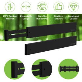 ANTOWIN Bamboo Drawer Dividers Organizers, Drawer Separators Splitter,17-22 inches Long Adjustable Spring-loaded Organizer for Large Utensil, Clothes, Tools Drawers (Black)