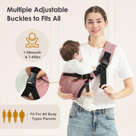 MISSWISDOM Toddler Sling Carrier, Easy to Wear Baby Carrier Sling 7-40 lbs, Adjustable Lightweight Baby Wrap Sling, Perfect Toddler Hip Carriers One Size Fits All, Pink