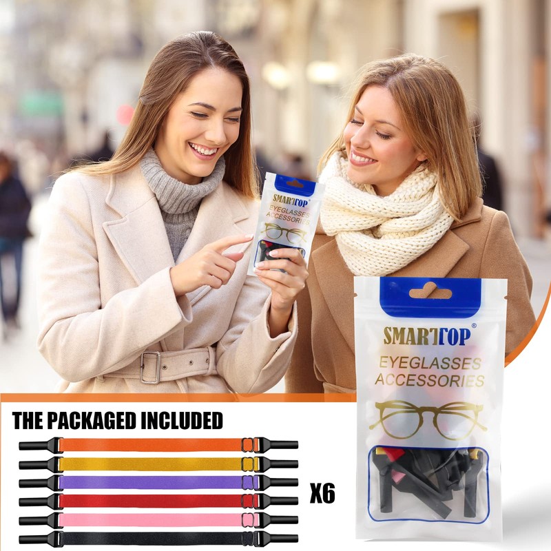 SMARTTOP Adjustable Glasses Strap-6 Pack No Tail Eyeglass Straps Eyewear