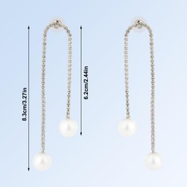 Tassel Pearl Dangle Earrings, Delicate Shiny Long Pearl Drop Chandelier Charm Earrings with Rhinestone for Women Wedding Bridal Jewelry