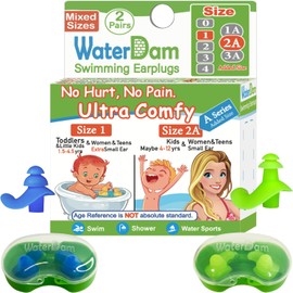 WaterDam Serie A Tapones para los oídos de natación, impermeables, ultra cómodos, para evitar los oídos del nadador (Talla 1+2A: Small Ear Women Teens Kids (Blue Green))