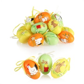 com-four® Easter Eggs in Bright Colours and Designs with Ribbon for Hanging