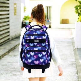 TXHVO 3Pcs Rolling Backpack for Girls Women, Love Kids Roller Bookbag with Wheels, Wheeled Backpacks Set for Elementary Toddler(Purple)