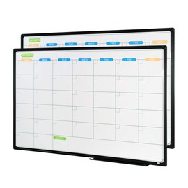 JILoffice Dry Erase Calendar Whiteboard - Magnetic White Board Calendar Monthly 36 X 24 Inch, 2 Pack, Black Aluminium Frame Wall Mounted Board for Office Home and School