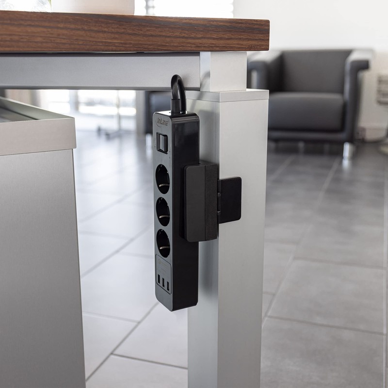 InLine® Table Leg Clamp for Power Strip Screw Clamp Black