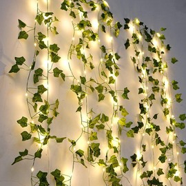 Fairy Lights with Vines, 33FT 100LED String Lights with 33FT Artificial Green Leaf Garland for Wall DIY Craft Party Wedding Home Decor (Olive)