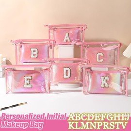 Personalisierte Kosmetiktasche Set, Rosa Kulturbeutel, Reise Wasserdicht Kulturbeutel, Geburtstagsgeschenke Für Mädchen, Frauen, Mütter, Beste Freundinnen Und Brautjungfern, Buchstaben E