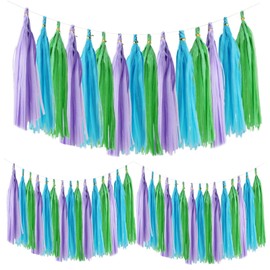 prxififeq Blue Green and Purple Paper Tassel 30pcs Purple Blue Green Tissue Paper Tassel Garland DIY Hanging Paper Tassel Streamers for Monsters Inc Birthday,Baby Shower,Monster Inc Party Decorations