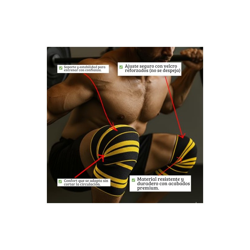 Kit Vendas Para Rodilla Knee Wraps + Coderas +muñequeras Gym
