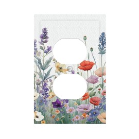 CZRPKEN Decorative Outlet Covers Colorful Purple Floral Romantic Flower Leaves Nature Plants 1 Gang Duplex Light Switch Cover Plate Wall Plates For Electrical Outlets Electrical Switchplate Face Plate