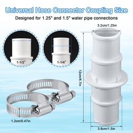 Pool Hose Connector, with 2pcs Stainless Steel Hose Clamps 1-1/4" or 1-1/2" Pool Hose Adapter Pool Hose Coupling Pool Vacuum Hose Fittings for Swimming Pool Vacuum Cleaners Filter Pump Hoses