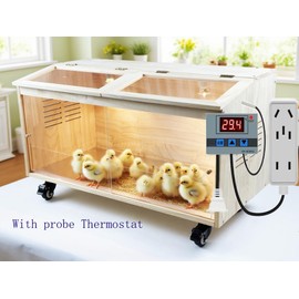 Chicken brooder Box Pine Wood brooder Box for Chicks with Thermostat & Heating Lamp & Brake Casters - 1.5cm Thick Solid Panels for Chicks, Ducklings, Hamsters, Guinea Pigs - Chew-Proof(32x16x16 in)