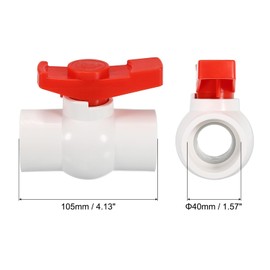 PATIKIL 40 mm ID Ball Valve, Pack of 2 PVC Socket Ball Valve with Easy Rotating Handle for Water Flow Control, White/Red