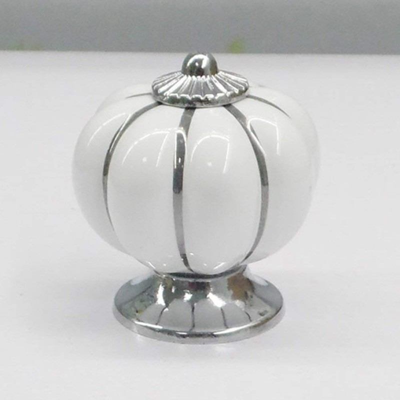 10 Pcs White Ceramic Pumpkin Knobs Cabinet and Furniture Round