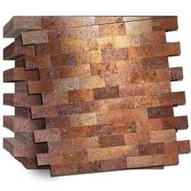 WEIMEISC 10 pcs Peel and Stick Tile Backsplash,Metal Subway Tile Stick on Kitchen Wall Bathroom(12"x10.9") (Red Copper)