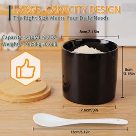 Yhuasia Spice Jars with Spoon, Ceramic Jar, Black with Lid and Spoon, Salt Jar and Sugar Bowl