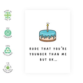 CENTRAL 23 Friend Birthday Card - Sister Birthday Card - Rude That You're Younger Than Me But Ok' - For Men And Women - For Best Friend Brother - Comes With Fun Stickers