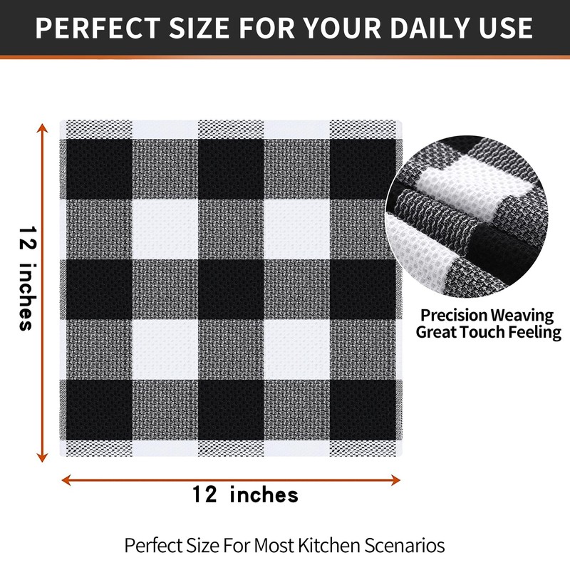Homaxy 100% Cotton Waffle Weave Check Plaid Dish Cloths, 12