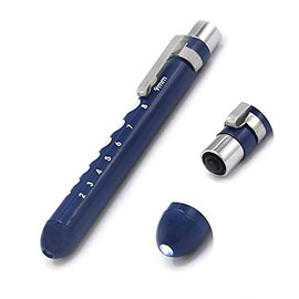 OdontoMed2011 Medical Pen Lights for Nurses Doctors, Reusable LED Medical Penlight Flashlight with Pupil Gauge, White Light, Navy Blue Color Penlight