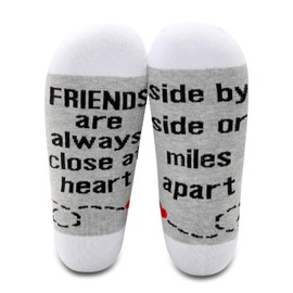 2 Pairs Best Friend Socks Long Distance Gifts Friendship Gifts for Soul Sisters BFF Besties Side by Side or Miles Apart Friends are always close at hear, 2 pairs of best friend socks.