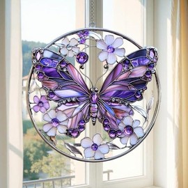 Purple Butterfly Acrylic Suncatcher Window Hanging Gift for Her Home Decoration