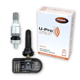 Set of 4 PREMA U-Pro Hybrid NFC TPMS Sensors with Rubber Snap in and Aluminum Clamp in Valve Stems | Universal for Any Vehicle | Programs with Free Smart Phone App! | Manufactured by Hamaton