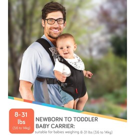 Nuby Classic Baby Carrier: Newborn to Toddler |Face-in and Face-Out Carrier | Black | Lightweight & Comfortable |Removeable Baby Drool Bib | 8-35 lb. (3.6-14 kg)