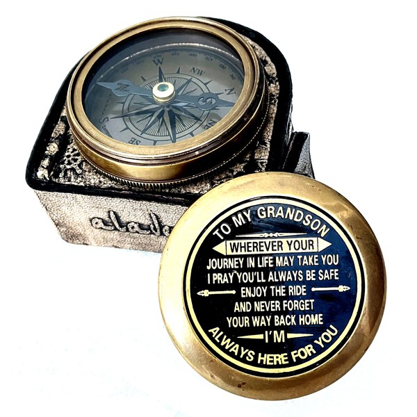 Gift for Grandson Brass Compass Engraved Quote | Memory Present