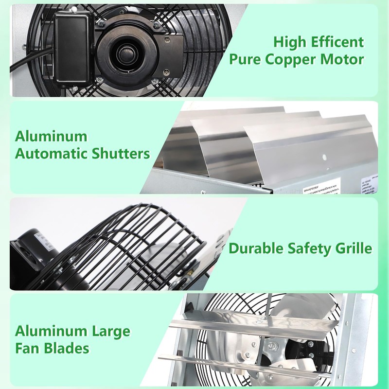Aibabcue Shutter Exhaust Fan, 14 inch Wall Mount Attic Fans