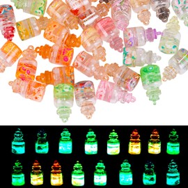 LEGENTLISUR 50Pcs Glass Charms Bulk for Jewelry Making Glow in the Dark Bottle Pendant Charms Multi-Color Luminous DIY Craft Pendants for Necklaces Bracelets Earrings