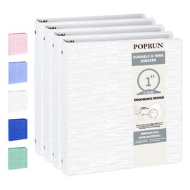 POPRUN 3 Ring Binder 1 Inch, PVC-Free, Holds 175 Sheets of 8.5 x 11 Paper, Extra Durable Organizer with 2 Pockets for School & Office, Heavy-Duty, 4 Pack, White